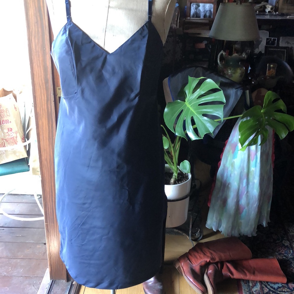 1960s Full slip fine taffeta rayon midnight blue
